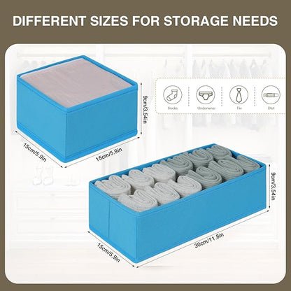 DIMJ Drawer Organizers - Set of 4 Fabric Closet Organizers and Storage, Drawer Dividers for Baby Clothes, Socks, Belt, Tie (Blue)