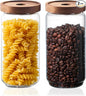 Glass Jars with Airtight Wood Lids - 34 OZ Kitchen Pantry Storage Containers, Decorative Canister for Fusilli, Spaghetti, Pasta, Sugar, Coffee Beans, Cereal, Oats, Candy, Cookie, Tea, Nuts, Set of 2
