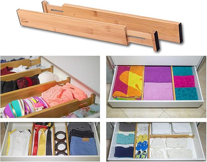Adjustable Bamboo Drawer Dividers – SMALL SIZE, Expandable 12–16 inch – Spring Loaded Drawer Organizer for Kitchen, Dresser, Bathroom, Bedroom, Desk – 6-Pack