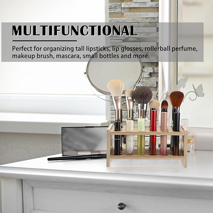 ELLDOO Rollerball Perfume Organizer, 24 Spaces Bamboo Perfume Storage Holder Beauty Scent Holder with Handle, Makeup Lipgloss Lipstick Display Case