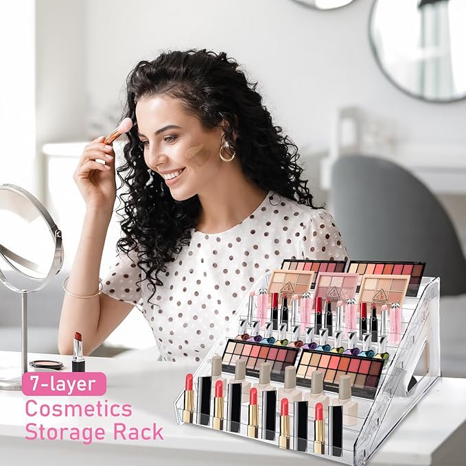 7 Layers Nail Polish Organizer Holder Rack, Clear Display Rack for Cosmetics Sunglasses Essential Oil, Stand Makeups Storage Case Eyeglasses Shelf Lipsticks Holder