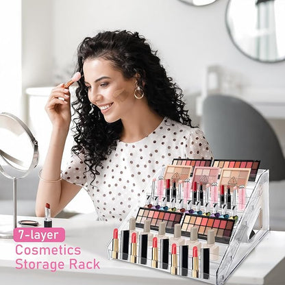 7 Layers Nail Polish Organizer Holder Rack, Clear Display Rack for Cosmetics Sunglasses Essential Oil, Stand Makeups Storage Case Eyeglasses Shelf Lipsticks Holder