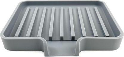 Silicone Soap Dish Tray and Sponge Holder with Drain Chute, Rectangular, Kitchen and Bathroom Sink Organizer (Grey, 5.2"x4" (Set of 2), 7.2 Ounces)