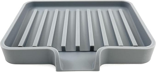 Silicone Soap Dish Tray and Sponge Holder with Drain Chute, Rectangular, Kitchen and Bathroom Sink Organizer (Grey, 5.2"x4" (Set of 2), 7.2 Ounces)