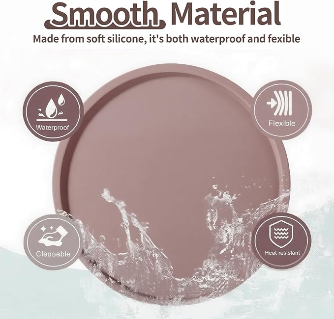 Silicone Bathroom Tray, 9" Round Reddish Brown Vanity Organizer – Decorative Countertop Tray for Soap, Candle, Perfume, Kitchen & Coffee Table