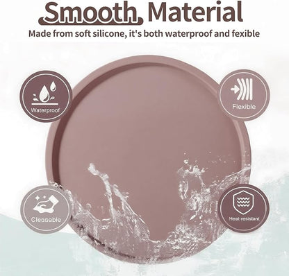 Silicone Bathroom Tray, 9" Round Reddish Brown Vanity Organizer – Decorative Countertop Tray for Soap, Candle, Perfume, Kitchen & Coffee Table