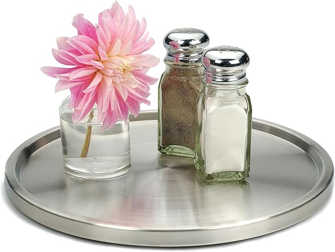 RSVP International Endurance TURN-1 Turntable Lazy Susan, Stainless Steel, 10.5" | Handy in Cabinet, Refrigerator or on Counters | Organize Spices, Canned Foods, Pots, Pans, Dinnerware, 10.5 Inch