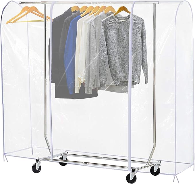 Ruibo Clear Garment Rack Cover for Clothes Rack Cover with 2 Durable Zipper/Clothing Waterproof, Dustproof Protector (S:47.2x20x60 inch)