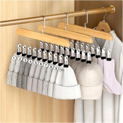 10-Clip Hanging Closet Organizer, Space Saving Pants Hanger with Adjustable Clips, Multi-Layer Garment Rack for Ties, Scarves, Belts, Clothes Storage(2*Vintage)