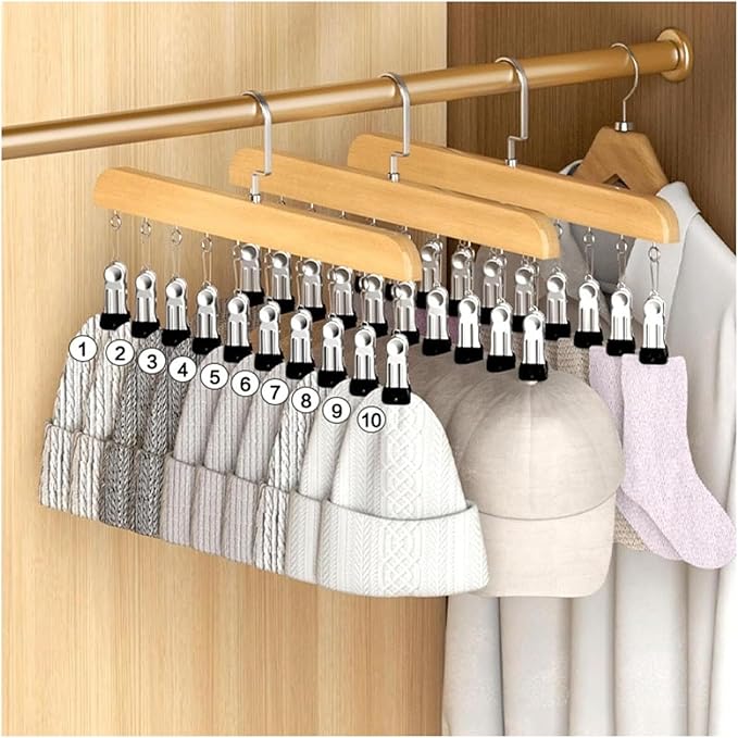 10-Clip Hanging Closet Organizer, Space Saving Pants Hanger with Adjustable Clips, Multi-Layer Garment Rack for Ties, Scarves, Belts, Clothes Storage(1*Vintage)