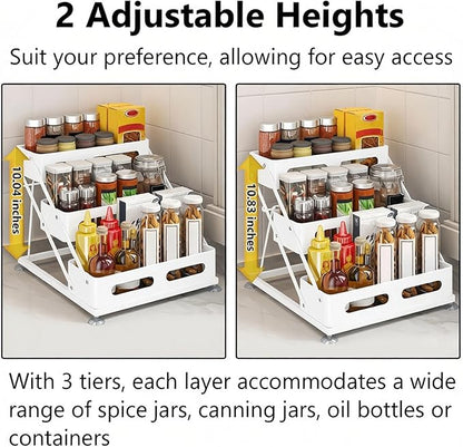 Ceetug 3 Tier Foldable Spice Rack for Countertop Iron Kitchen Seasoning Organizer for Cabinet, White
