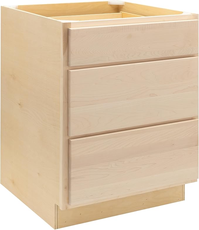 Quicklock RTA (Ready-to-Assemble) | Base Kitchen Cabinets - Shaker Style | Made in America (Raw Maple, 30" W x 34.5" H x 24" D 3 Drawer Pots and Pans)