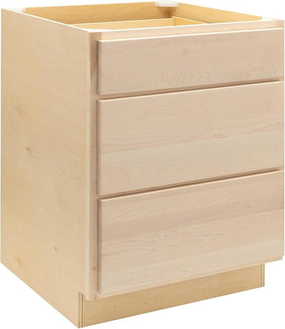 Quicklock RTA (Ready-to-Assemble) | Base Kitchen Cabinets - Shaker Style | Made in America (Raw Maple, 30" W x 34.5" H x 24" D 3 Drawer Pots and Pans)
