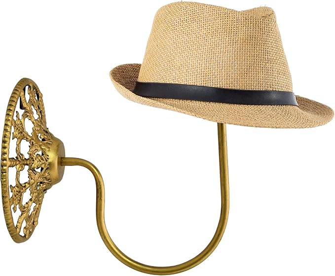 Owlgift Vintage Wall Mount Hat & Coat Rack – Rustic Gold Decorative Iron Holder for Hats, Scarves, Helmets & Wigs – Retro Entryway Wall Organizer for Home, Store, Restaurant or Hotel Use