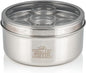 Indian-Tiffin Masala Dabba – Airtight Spice Container – Food Grade Stainless Steel – with Spice Labels & Spoon (Medium (18cm), Clear Lid Top & Clear Lids on Inner Pots)