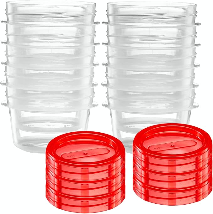 ELEGANT DISPOSABLES (4 Ounce 10 Pack) Twist cap Containers Clear Bottom With Red Top Screw on Lids Twist Top Food Storage Freezer Reusable Containers