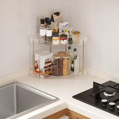 Lifewit 2-Tier Corner Bathroom Counter Organizer, Plastic Makeup Skincare Organizers Storage Countertop, Large Sink Cosmetic Perfume Shelf for Bedroom, Dresser, Kitchen, Vanity, Clear, 25 cm/10inch(H)