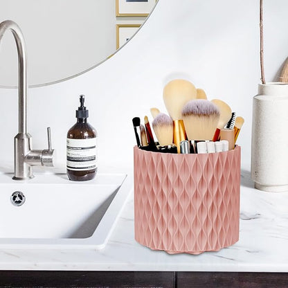 WAFJAMF Makeup Brush Holder 360 Rotating Cosmetics Holders Storage Cup for Vanity Desktop Bathroom Countertop 5 Slot Makeup Brushes Container - Classic Style - Pink