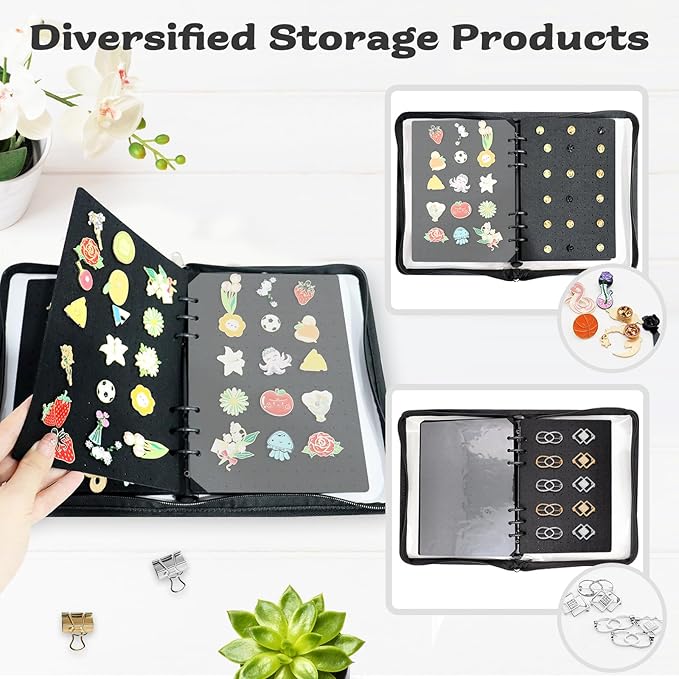LIQALU Enamel Pin Display Book Pin Collection Binder Holder Trading Book with 8-Page Display Boards A5 Brooch Pin Storage Organizer Binder Album for Travel Collectors (Black)