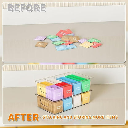 Stackable 2 Pack Snack Organizer for Pantry Shelf,Clear Pantry Organizers and Storage Bins for Fridge,Office,Cupboard,Plastic Pantry Snack Organizer For Breast Milk,Tea Bag,Food Storage Containers