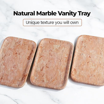 Karibiber Marble Vanity Tray, Bathroom Tray for Countertop, Decoration Dresser Organizer, Perfume, Jewelry Holder, Red Stone Serving for Kitchen Sink Storage(Spring Rose)