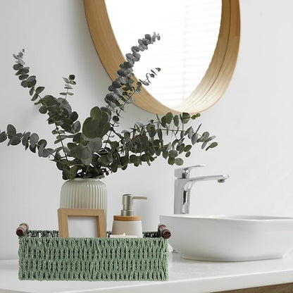 Boao 3 Pcs Boho Storage Wicker Baskets Handmade Woven Decorative Paper Rope Baskets for Organizing with Handle Countertop Toilet Paper Storage Container for Toilet Tank Top