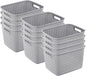 Sterilite 12-Pack Tall Weave Basket, Wicker-Style Plastic Open Storage Bin, Cement Gray - Multi-Purpose Decorative Organizer for Laundry Area, Shelves, Closets, Pantries, Living Rooms or Offices