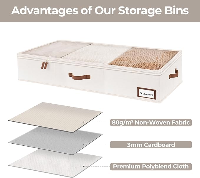 StorageWorks Large Under Bed Storage Containers with Handles and Label Holder, 2 Pack Ultra-thick Fabric Underbed Bins, Closet Organizer for Clothes, Blankets, Sweater