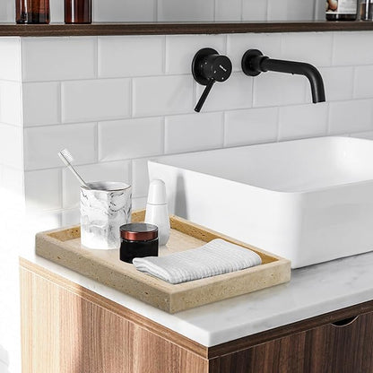 Travertine Tray,Bathroom Vanity Tray Non-Ceramic/Non-Resin,Marble Perfume Decorative Tray 12 x 8 inch (Travertine)