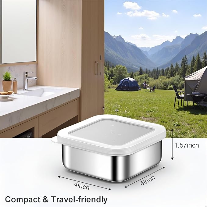 Travel Soap Container, Vonpri Stainless Steel Soap Dish with Lid - Waterproof Draining Case for Bathroom, Kitchen, Camping - Durable Compact Bar Holder for Shower, Sink and Outdoor (Silver, 4.1x4.1in)