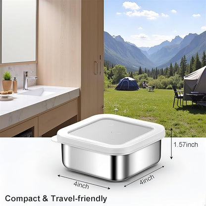 Travel Soap Container, Vonpri Stainless Steel Soap Dish with Lid - Waterproof Draining Case for Bathroom, Kitchen, Camping - Durable Compact Bar Holder for Shower, Sink and Outdoor (Silver, 4.1x4.1in)