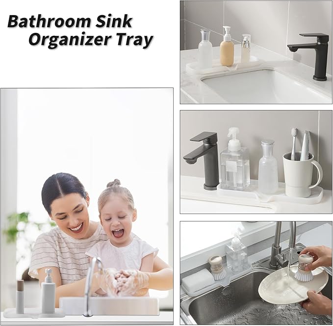 MicoYang Silicone Bathroom Soap Dishes with Drain Spout-Bathroom and Kitchen Sink Organizer,Sponge Holder,Dish Soap Tray,Perfect for Dispenser,Scrubber,Bottle,Cup on Sink or Counter-Translucent 12"×4"
