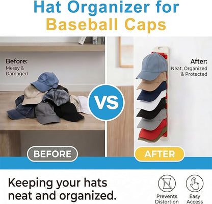 Hat Organizer for Baseball Caps 2 Pack, Detachable Hat Rack for Wall Hold up to 40 Hats, Dual Mounting Ways Universal Hat Holder for Closet, Door, Wall, Red
