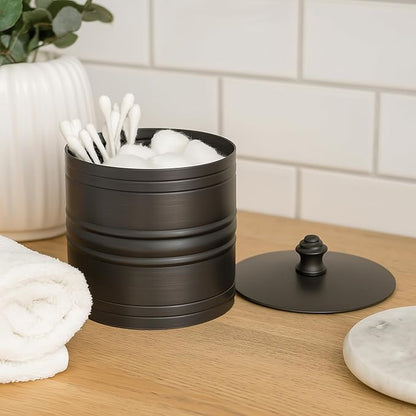 nu steel Swab/Cotton Container Bogart Canister Jar with Lid for Cosmetics and Makeup Storage, Bathroom, Countertop, Desk, and Vanity, Oil Rubbed Bronze, BG1H