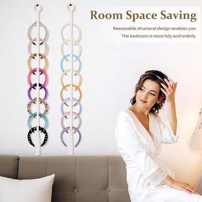 3 PCS Headband Holder Organizer for Girl,Hanging Hairband Storage for Women,Brown Hair Hoop Display Hair Accessories Organizer Bedroom College Dorm Decor (Boho1-3pcs)