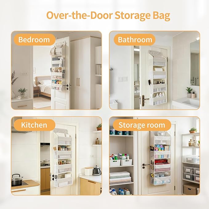 Over the Door Organizer, Door Storage Organizer with Large Capacity Pockets, Hanging Shelves for Bedroom, Closet, Dorm, Pantry (Beige, 6-Tier)