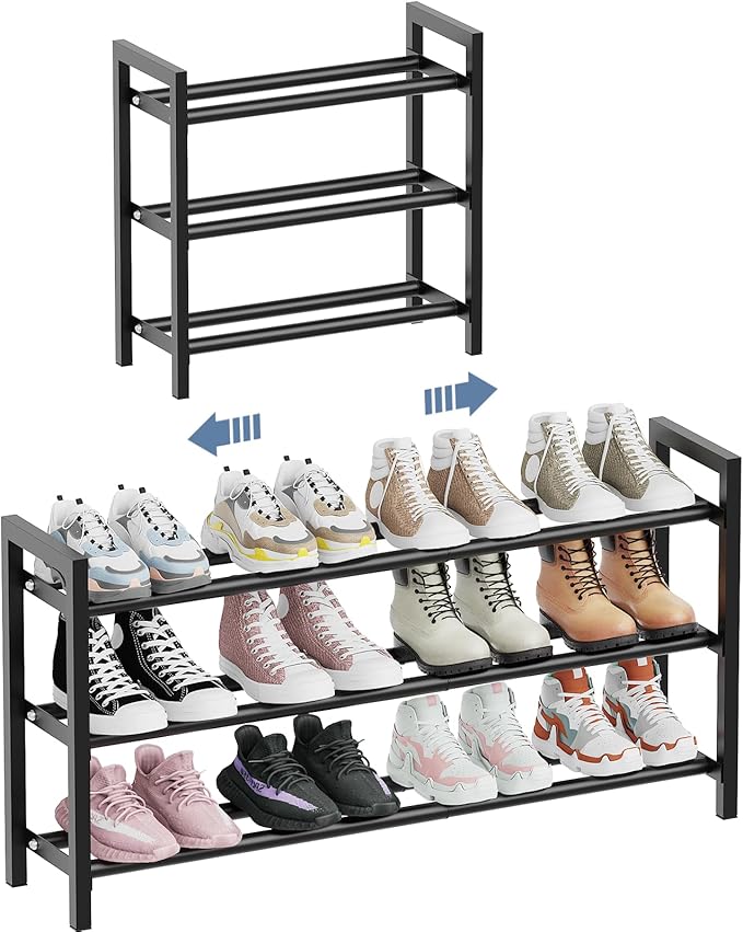 Mavivegue 18-33” Expandable Shoe Rack for Closet, 3-Tier Shoe Organizer, Adjustable Shoe Rack for Front Door Entrance, Entryway
