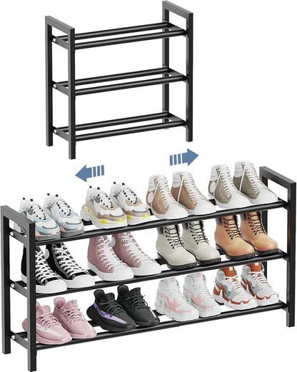 Mavivegue 18-33” Expandable Shoe Rack for Closet, 3-Tier Shoe Organizer, Adjustable Shoe Rack for Front Door Entrance, Entryway