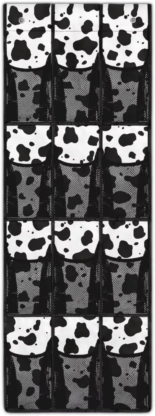 Speckled Door Hanging Shoe Organizer Mesh Fabric Over The Door Shoe Organizer for Closet 12 Pockets Cowhide Pattern Wall Hanging Storage Space Saving Shoe Holder Hanger