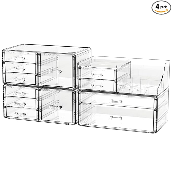 Acrylic Clear Make up Organizers And Storage for Vanity,Bathroom Skincare Organizer With 12 Drawer for Dresser,Plastic Desk Accessories Organization,Cosmetic Organizer Countertop for Beauty,Skin Care