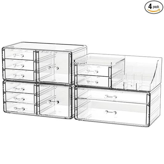 Acrylic Clear Make up Organizers And Storage for Vanity,Bathroom Skincare Organizer With 12 Drawer for Dresser,Plastic Desk Accessories Organization,Cosmetic Organizer Countertop for Beauty,Skin Care