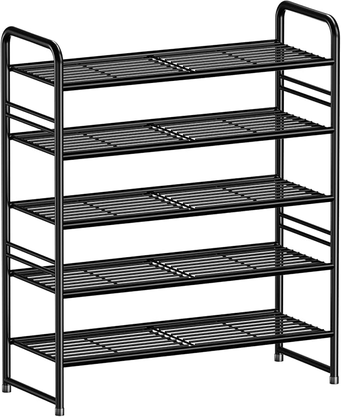 SUFAUY 33" Wide Shoe Rack, 5-Tier Shoe Storage Rack for 24-30 Pairs of Shoes, Shoe Organizer for Entryway, Stackable, Heavy Duty, Steel Frame, Industrial, Black