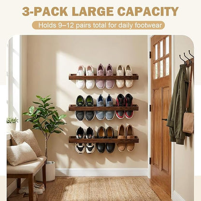 3 Pcs Wall Mounted Shoe Rack, 30 Inch Wall Mounted Shoes Storage Organizer Space Saving for Mudroom Entryway Closet