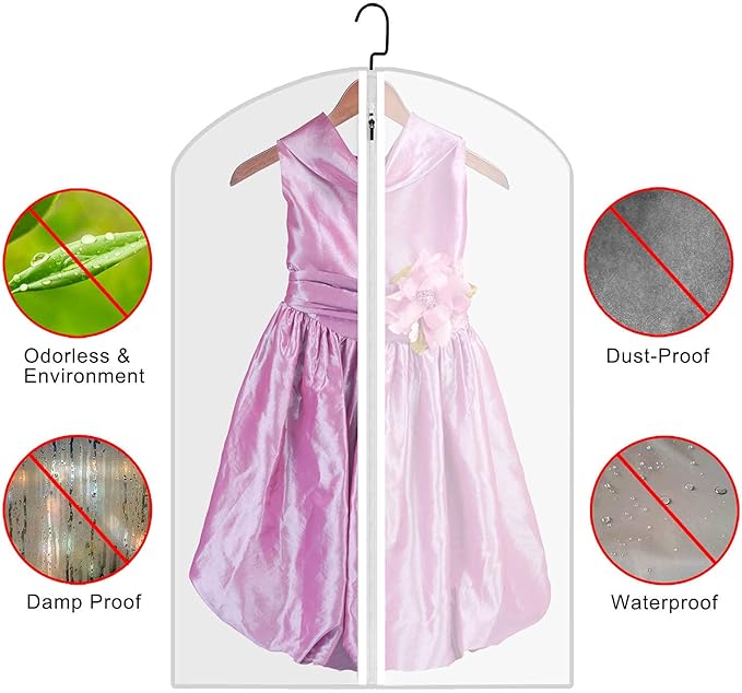 M MOACC Kids Garment Bags Little Girl Dress Bag Clear for Costume with Zipper Set of 5,Small