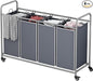 Laundry Basket, 4-Bag Laundry Hamper, Grey Laundry Sorter with Heavy Duty Lockable Rolling Wheels, Laundry Room Organization with Removable Bags Basket Separator for Dirty Clothes Storage