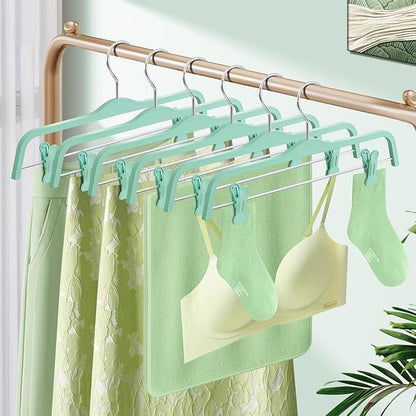 HUADYMEET 10 Pack 14 Inch Pants Skirt Hangers Non Slip,Plastic Jeans Trousers Hangers with Adjustable Clips and Swivel Hook for Women,Men,Heavy Duty Space Saving Clothes Hanger for Shorts,Slacks,Green