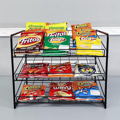 FixtureDisplays® Stackable Can Rack Organizer, Stackable Potato Chip Bag Storage Dispenser for Kitchen Cabinet or Pantry, Black 17.35" Wide x 12.8" Deep x 14" Tall 10145-2D