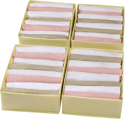 4 Packs T-shirt Drawer Organizers for Clothing,8 Grids Compartment Wardrobe Storage Box, Washable Clothes Organizer for Folded Clothes, Legging, Silk Scarve-Beige
