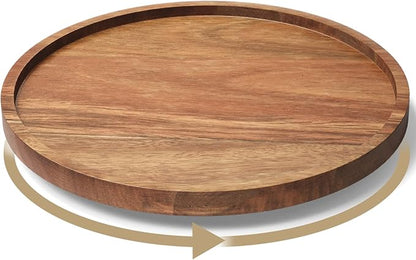 VERTORGAN Lazy Susan Organizer for Kitchen, Acacia Wood Turntable for Cabinet, Pantry, Table, Countertop, Vanity, Spice Rack（Medium）