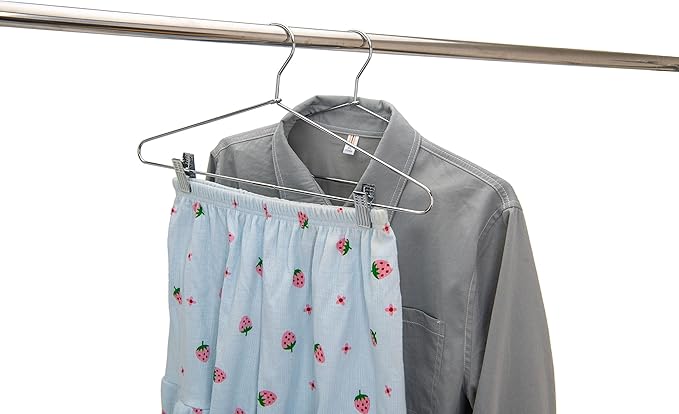 Quality Metal Pant/Skirt Blouse Hanger 10-Pack, Heavy-Duty Skirt Hangers with Clips, Adjustable Clip Pants Hanger, Chrome (Chrome, 10)